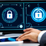 A focused professional in a modest business suit, seated at a sleek, minimalist desk. Their hands, well-formed with proper finger count, are poised over a glowing, transparent tablet displaying a secure two-factor authentication interface. Abstract digital security symbols like locks and shields subtly surround the screen. The background is a modern, clean cybersecurity operations center with soft, ambient lighting. The overall image conveys advanced technology and robust protection, featuring perfect anatomy, natural pose, correct proportions. safe for work, appropriate content, fully clothed, professional. high-resolution, professional photography.