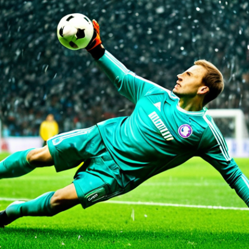 Home 17 Reliable Goalkeeper**
"A strong, tall Russian goalkeeper in a classic green and white Dynamo Moscow jersey, making a diving save in a rainy stadium, focused expression, intense action, realistic football match atmosphere, perfect anatomy, well-formed hands, appropriate content, fully clothed, professional soccer attire, safe for work, family-friendly."
**